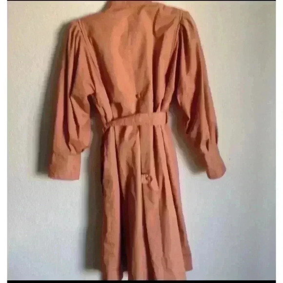 Hwaseong Belted Puff Sleeve Peach Knee Length Elegant Party Trench Coat Size S - Picture 6 of 7